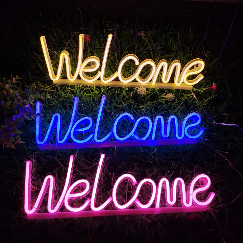 Bienvenido - Letrero publicitario de neón LED iluminado