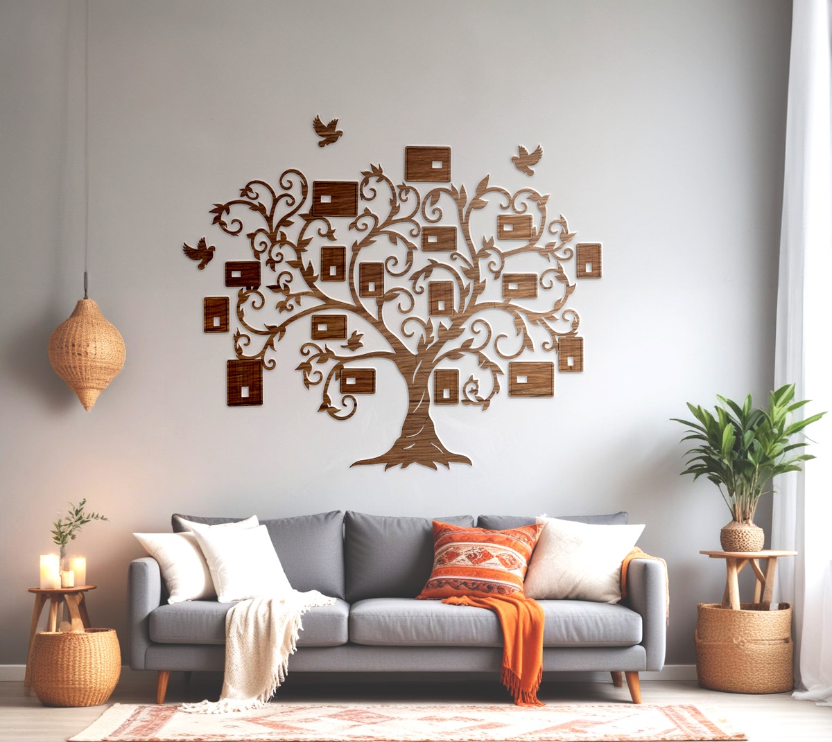 Árbol genealógico de madera para pared fabricado en madera con dimensiones 159×194cm