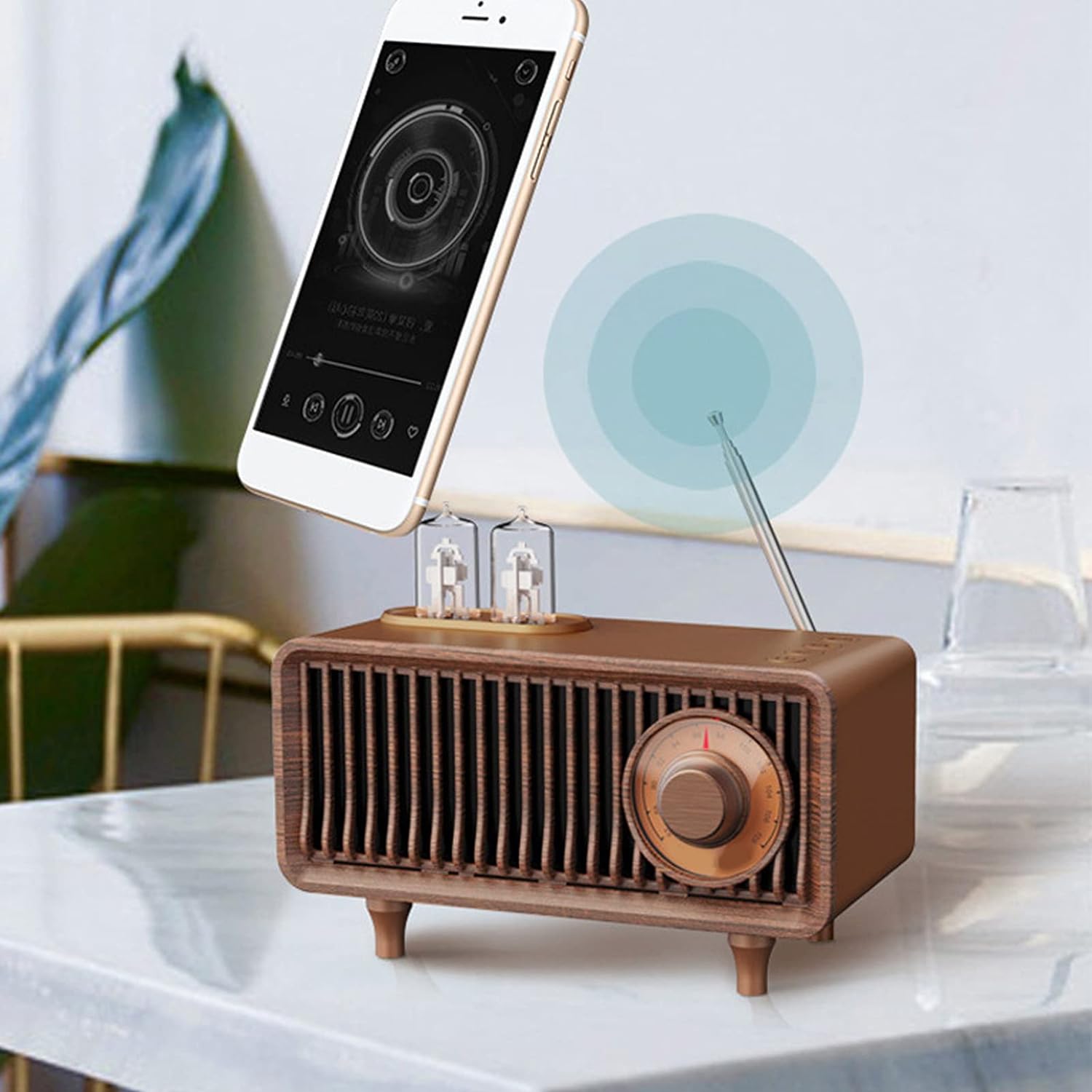 Radio con altavoz Bluetooth estilo retro de madera vintage