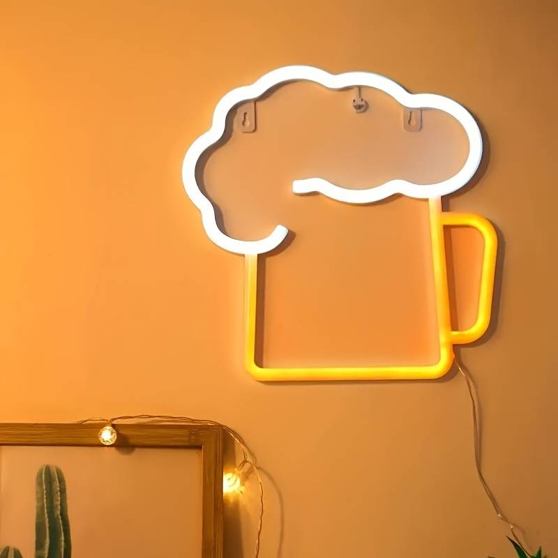 Letrero LED iluminado en la pared, neón colgado - cerveza