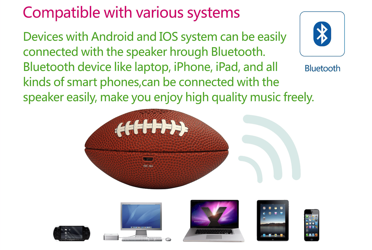 Mini altavoz portátil de pelota de fútbol americano para teléfono móvil y PC
