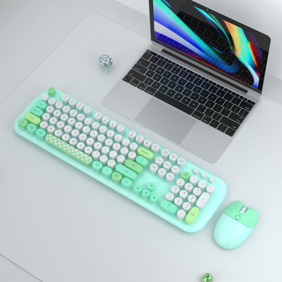 Conjunto de teclado inalámbrico con ratón, color verde